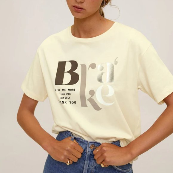 NWT Mango Short-sleeved T-shirt with Message - Picture 1 of 6